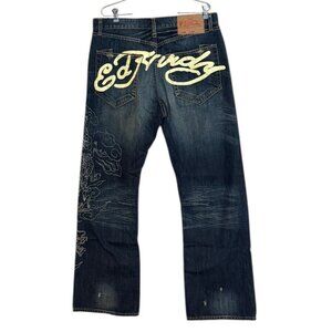 Ed Hardy by Christian Audigier Men's Dragon Embroidered Jean Blue Size 36 x 32 N